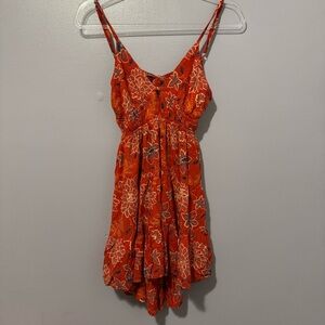 Orange Red Floral Hi-low Dress
